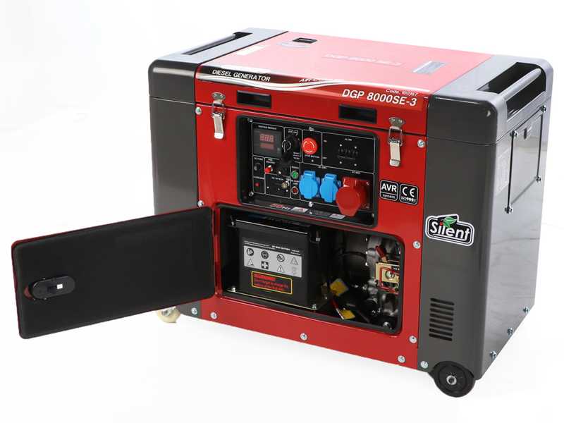 GeoTech Pro DGP8000SE-3 - Groupe &eacute;lectrog&egrave;ne diesel silencieux sur chariot avec AVR 6 kW - Continu 5.5 kW Triphas&eacute; + ATS