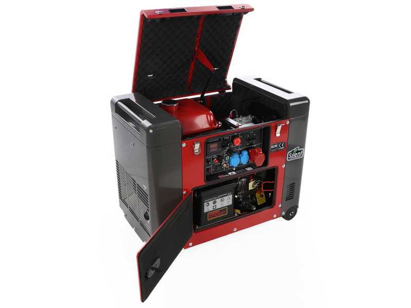 GeoTech Pro DGP8000SE-3 - Groupe &eacute;lectrog&egrave;ne diesel silencieux sur chariot avec AVR 6 kW - Continu 5.5 kW Triphas&eacute; + ATS