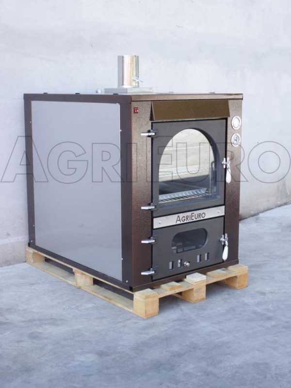 AgriEuro Magnus 100 Deluxe INC - Four &agrave; bois en acier encastrable - Cuivre &eacute;maill&eacute; - Inox