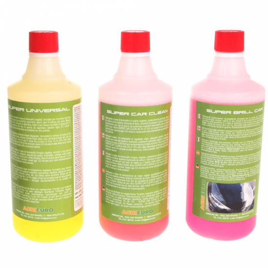 Kit 3 D&eacute;tergents professionnels pour nettoyeur haute pression - sp&eacute;cifique pour le nettoyage Auto et v&eacute;hicules - 3 flacons d'1 litre