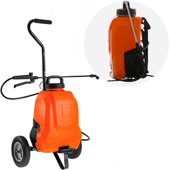 Pompe de pulv&eacute;risation &eacute;lectrique &agrave; batterie au lithium Stocker &agrave; dos/trolley avec r&eacute;servoir 12L