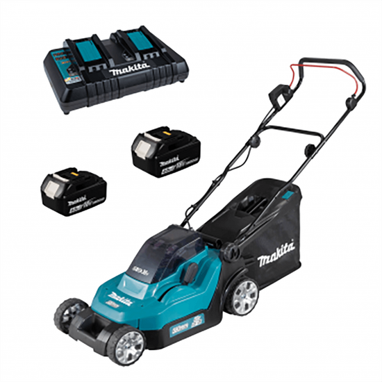 Makita DLM432PT2 - Tondeuse &agrave; gazon &eacute;lectrique 2 X 5 Ah au lithium - Bac de ramassage, 43 cm
