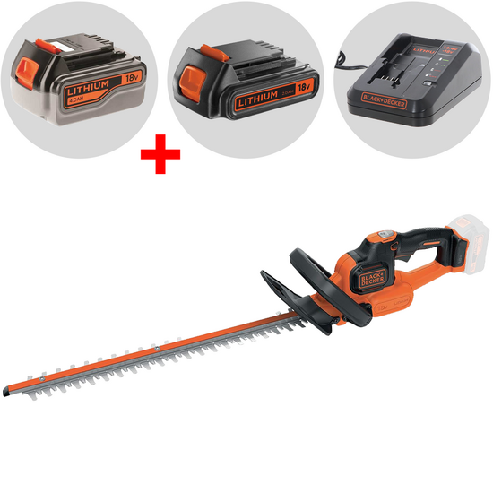 Taille-haie &eacute;lectrique &agrave; batterie Black &amp; Decker GTC18504PC-QW 18V 4Ah + une batterie 18V 2Ah offerte - lamier 50 cm