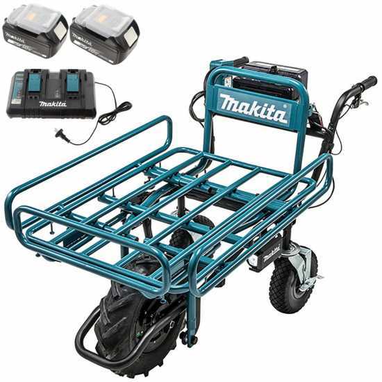Brouette &eacute;lectrique &agrave; roues Makita DCU180 avec ch&acirc;ssis tubulaire - batterie 5Ah/18V(2x18v)