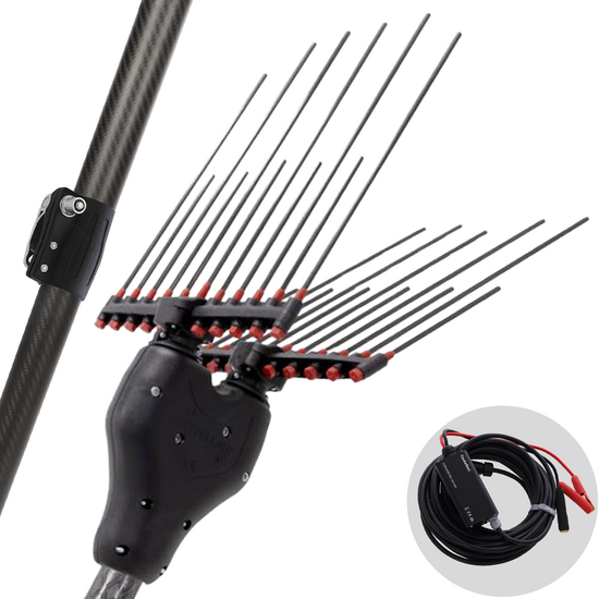 Castellari Tornado Carbon C V3 - Peigne vibreur &eacute;lectrique &agrave; batterie de type automobile avec c&acirc;ble inclus - Perche t&eacute;lescopique en carbone 180/240 cm