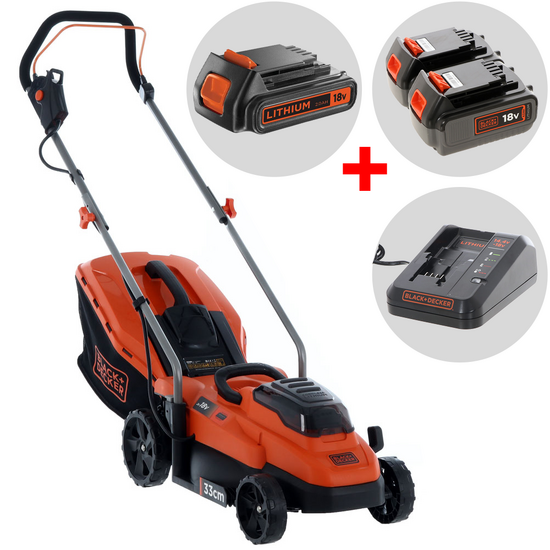 Tondeuse &agrave; gazon &eacute;lectrique &agrave; batterie Black &amp; Decker BCMW33184L2-QW - 36V 4Ah + une batterie 18V 2Ah offerte