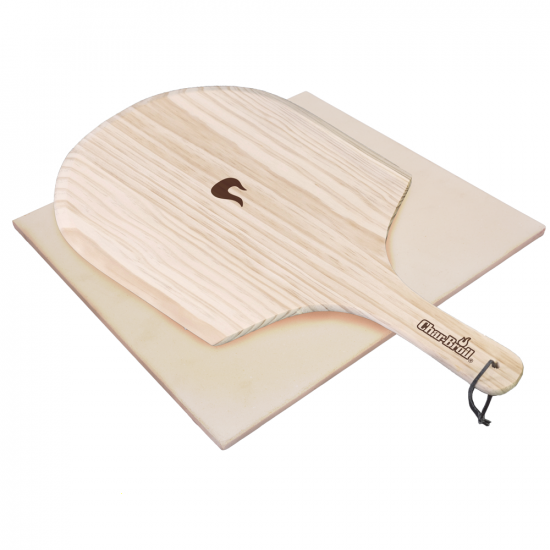 Set pierre rectangulaire et pelle en bois pour pizza