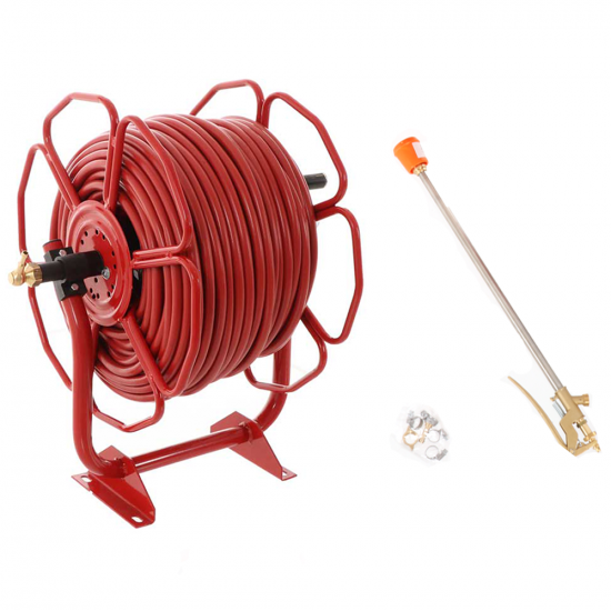 Enrouleur de pulv&eacute;risation p&eacute;tale tuyau 100 mt - 20 bars - avec lance &agrave; levier en laiton