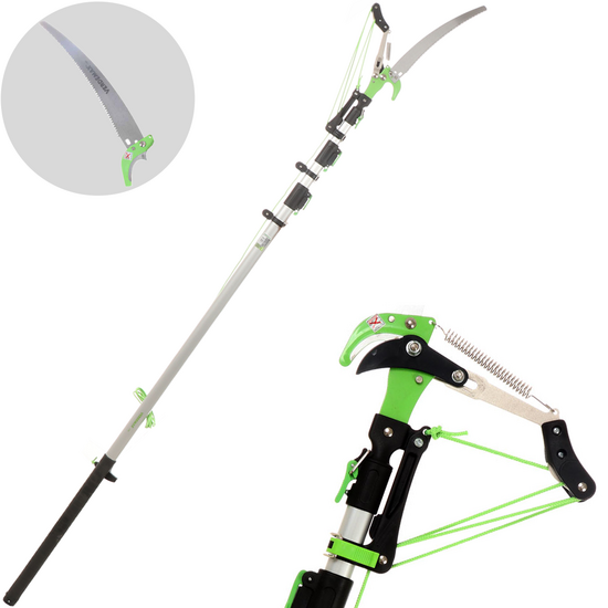 Verdemax - &Eacute;chenilloir avec scie et perche t&eacute;lescopique &agrave; 3&nbsp;sections de 190-500&nbsp;cm