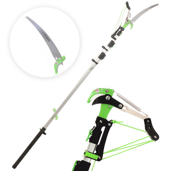Verdemax - &Eacute;chenilloir avec scie et perche t&eacute;lescopique &agrave; 3&nbsp;sections de 130-310&nbsp;cm