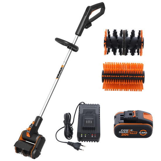 Worx WG441E - Nettoyeur d'ext&eacute;rieur &agrave; batterie - Batterie de 20V - 4Ah - 2 brosses incluses
