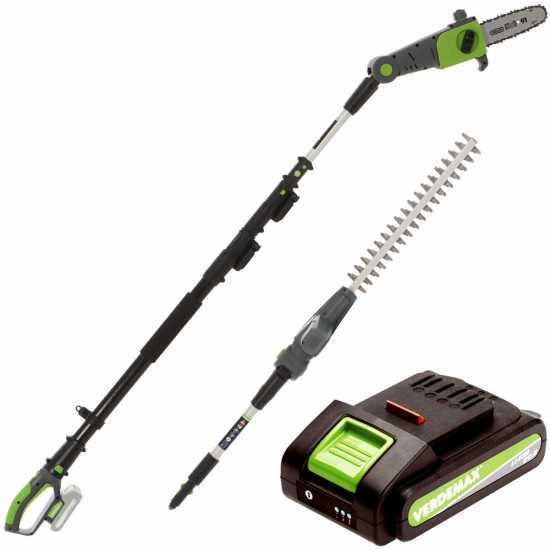 Verdemax PTT20 - Kit perche &eacute;lagueuse et taille-haie t&eacute;lescopique - Batterie 20V 2Ah