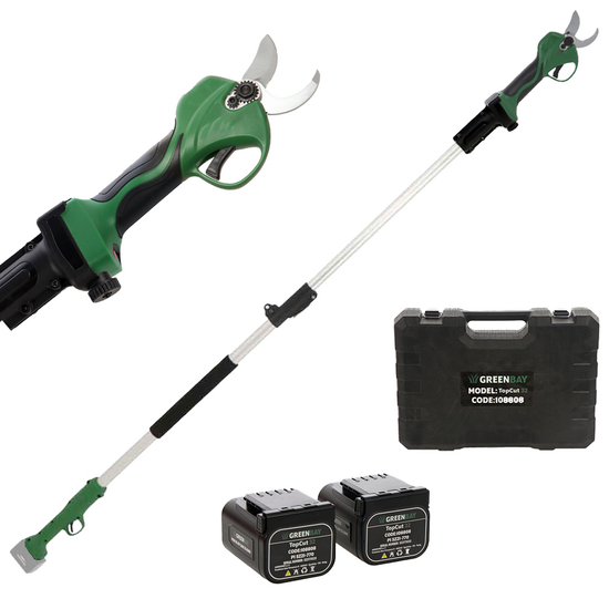 S&eacute;cateur de taille &agrave; batterie sur perche t&eacute;lescopique GreenBay TopCut 32 - 2x 16.8V - 2Ah - 150/210 cm - Diam&egrave;tre de coupe 32 mm