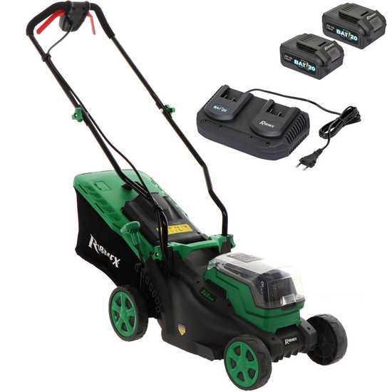 Tondeuse &agrave; pouss&eacute;e &agrave; batterie RIBIMEX PRBAT20-TON33 - Batterie de 2x20V 4Ah - Largeur de coupe 34 cm