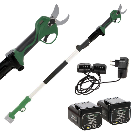 GreenBay TopCut 40 - Sécateur électrique de taille sur perche - 2x 21V 4Ah - 150/210 cm