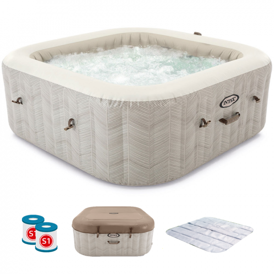 Intex carr&eacute;e Chevron Deluxe 28472EX - &Oslash;193x71 cm - Piscine hydromassage spa