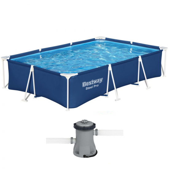 Bestway Steel Pro 56411 - 300x201x66 cm - Piscine hors-sol + Pompe de filtration 16 W