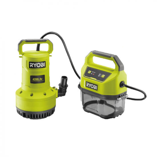 Pompe d'&eacute;vacuaton pour eau claire et charg&eacute;e RYOBI RY18SPA-0 18V - SANS BATTERIE NI CHARGEUR DE BATTERIE