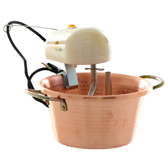 LAR Polentamatic - Chaudron en cuivre électrique martelé pour polenta à base plate 4.5L - 8W max