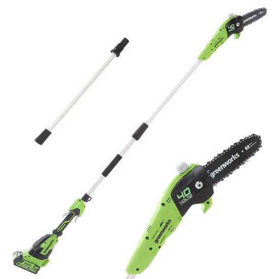 Greenworks G40PSFK2 - Perche &eacute;lagueuse &agrave; batterie sur perche de rallonge - Batterie de 40V 2Ah