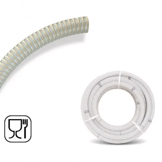Tuyau aspiration spiral&eacute; transparent en PVC qualit&eacute; alimentaire  &Oslash; 20 mm - 5m