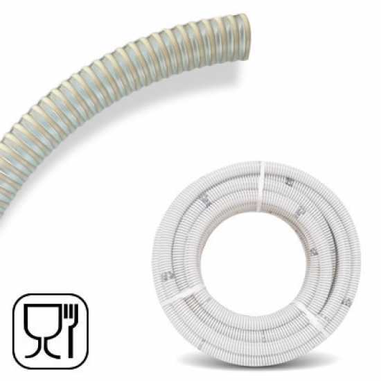 Tuyau aspiration spiral&eacute; transparent en PVC qualit&eacute; alimentaire &Oslash; 50 mm - 12m