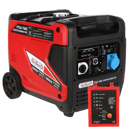 GeoTech-Pro PTGA 7500 - Groupe électrogène inverter insonorisé sur chariot 5,8 kW - Continu 5,5 kW Monophasé + ATS