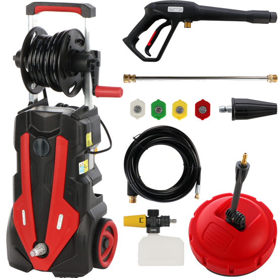 GeoTech Blasty 180 - Nettoyeur haute pression avec lance professionnelle + Kit patio et d&eacute;boucheur - 180 bar - 450 l/h