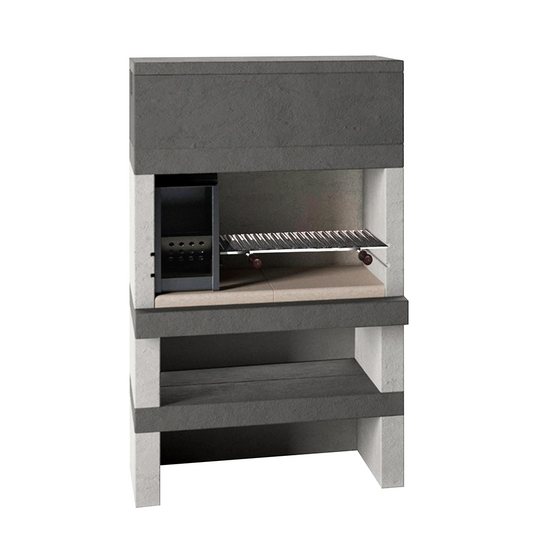 Edilmark KUBO - Barbecue &agrave; bois et &agrave; charbon en ma&ccedil;onnerie - Br&ucirc;leur &agrave; gauche