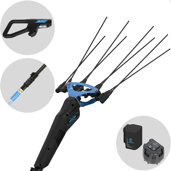 Campagnola MASTER PLUG-IN - Perche en carbone et aluminium - 200 - 250 cm - Peigne vibreur électrique à batterie - 21,6 V 5 Ah