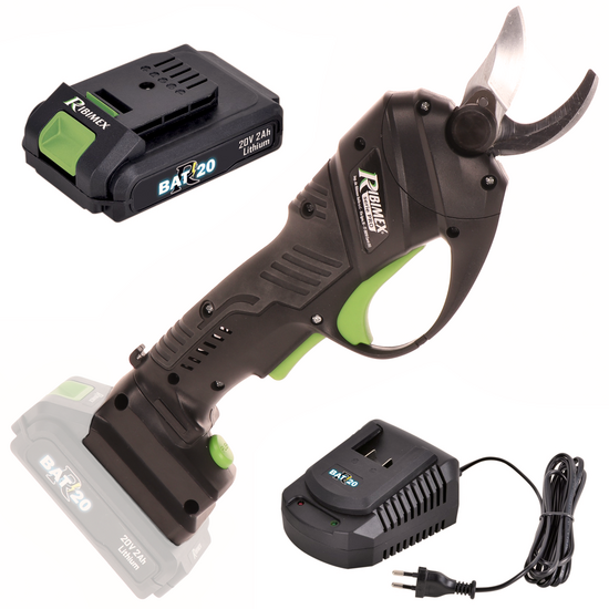 Ribimex PRBAT20/SEC - Sécateur de taille électrique - 20 V/2 Ah - Diamètre de coupe 25 mm