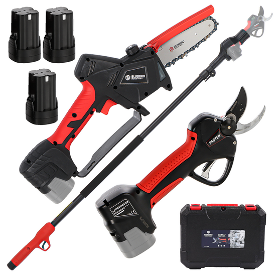 Blue Bird PS23-28+CS23-05A - Kit s&eacute;cateur sur perche + &eacute;lagueuse &agrave; batterie - 3x 14,4 V 2,5 Ah