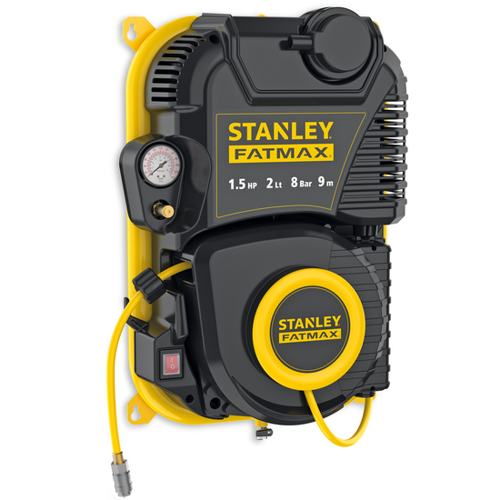 Stanley Wall Tech Pro - Compresseur d'air &eacute;lectrique monophas&eacute; mural, oil-less - Moteur 1.5 CV - 2 L