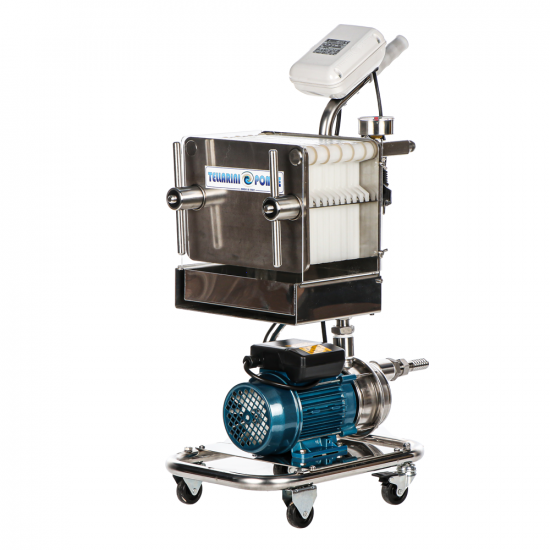 Tellarini CrystalPro Oil 10 - Filtre à plaques pour l'huile sur chariot - Pompe INOX