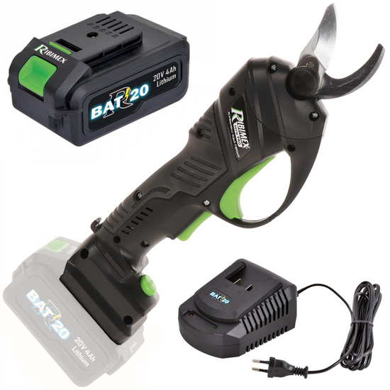 Ribimex PRBAT20/SEC - S&eacute;cateur de taille &eacute;lectrique - 20 V/4 Ah - Diam&egrave;tre de coupe 25 mm