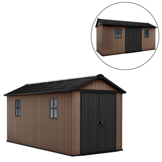 Keter Newton plus 7515/1575 - Abri de jardin - Avec porte &agrave; double battant et fen&ecirc;tres - 230 x 476 x 246 cm