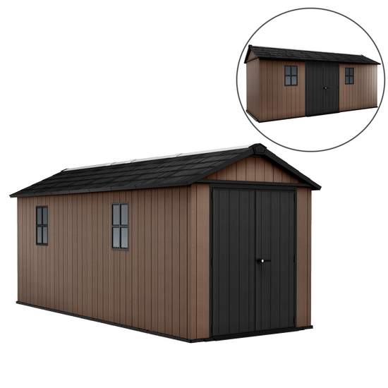 Keter Newton plus 7517/1775 - Abri de jardin - Avec porte &agrave; double battant et fen&ecirc;tres - 230 x 539 x 246 cm