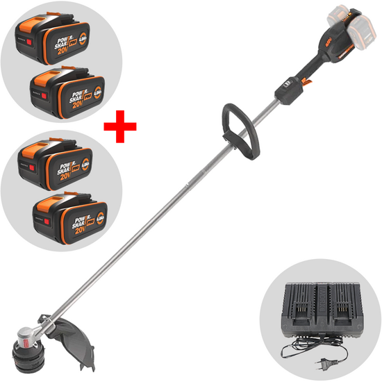 Worx Nitro WG185E - D&eacute;broussailleuse &agrave; batterie 40V 2x20V/4Ah + 2 batteries 20V/4Ah offertes