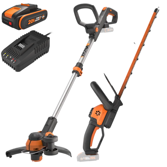 Worx WG918E - Kit Taille-haie + Coupe-bordure &agrave; batterie - 20/2Ah