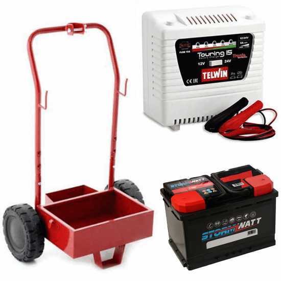 Kit complet : chariot m&eacute;tallique + batterie 50 Ah + chargeur de batterie Telwin Touring 15