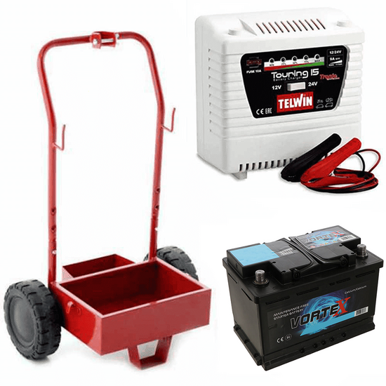 Kit complet : chariot m&eacute;tallique + batterie 50 Ah + chargeur de batterie Telwin Touring 15