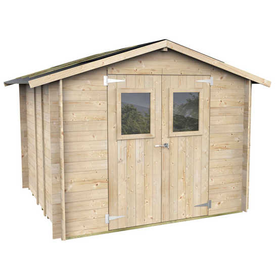 Alce Hobby 248x248 - Abri de jardin en bois - Avec fen&ecirc;tres et porte &agrave; double battant - 248 x 248 x 217 cm