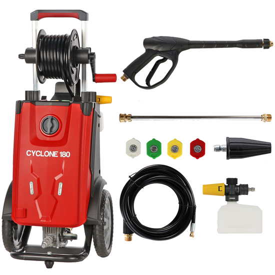 GeoTech Cyclone 180 - Nettoyeur haute pression avec lance professionnelle + D&eacute;boucheur - 180 bar - 480 l/h