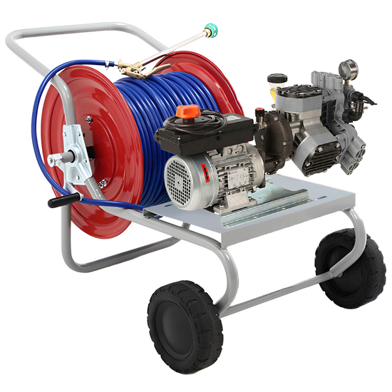 Kit motopompe électrique de pulvérisation avec chariot - Comet MTP P40/20 TRF90 HP3 BA SCAT EL - Pour produits chimiques et acides