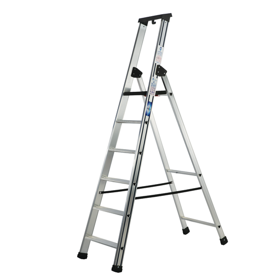 S.T.P. Issima, 6 marches, 1.97 m - &Eacute;chelle en aluminium avec tr&eacute;teau