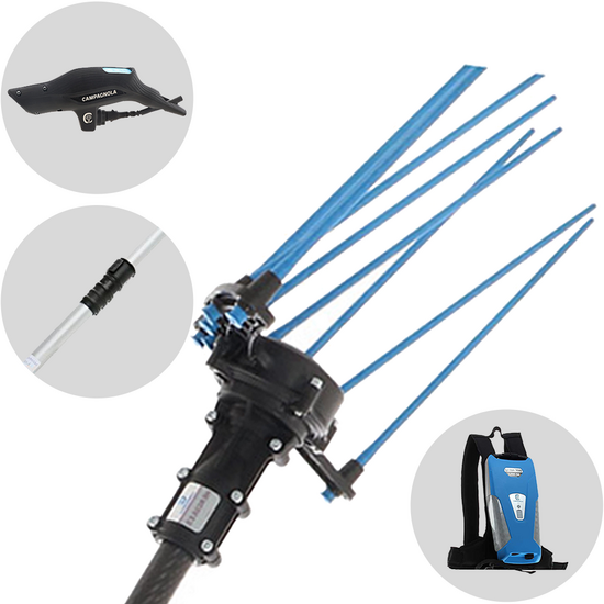 Campagnola HERCULES 58V - Perche en aluminium - 235-320 cm - Peigne vibreur &eacute;lectrique &agrave; batterie - Batterie &agrave; dos incluse