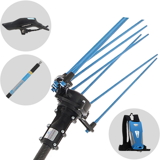 Campagnola HERCULES 58V - Perche en carbone - 290 cm - Peigne vibreur &eacute;lectrique &agrave; batterie - Batterie &agrave; dos incluse