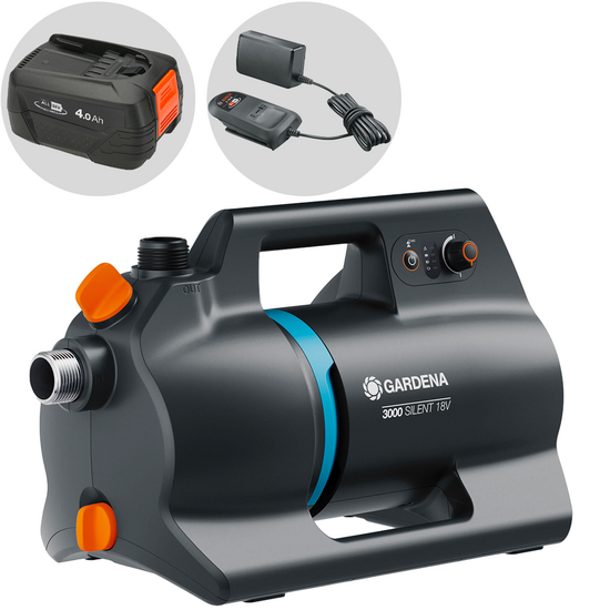 Gardena 3000 Silent 18V P4A - Pompe auto-amor&ccedil;ante &agrave; batterie - 18V 4Ah