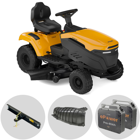 Stiga Tornado 5108e - Kit tondeuse autoportée + 2 modules batterie ePower Pro 56V/40Ah - Éjection latérale et mulching