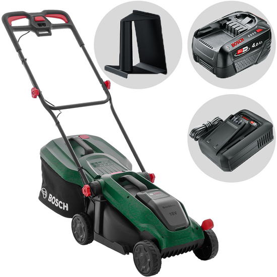 Bosch Rotak18V-34 - Tondeuse &agrave; gazon &agrave; batterie - 18 V/4 Ah - Largeur de coupe 34 cm